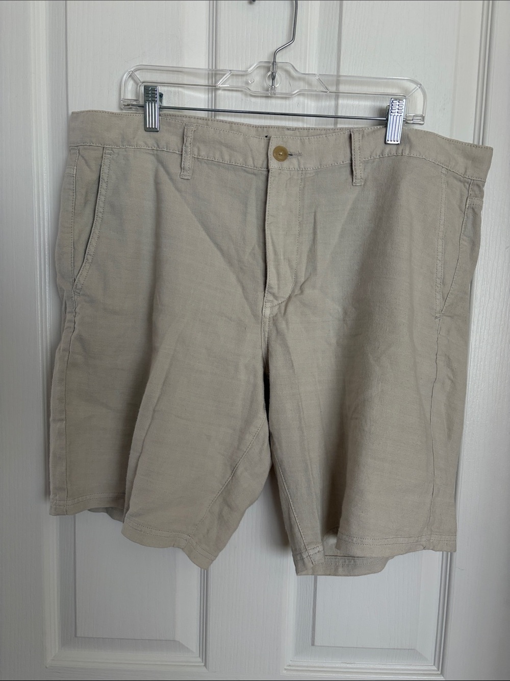 John Varvatos Beige Flat-Front Linen /polly Blend Shorts